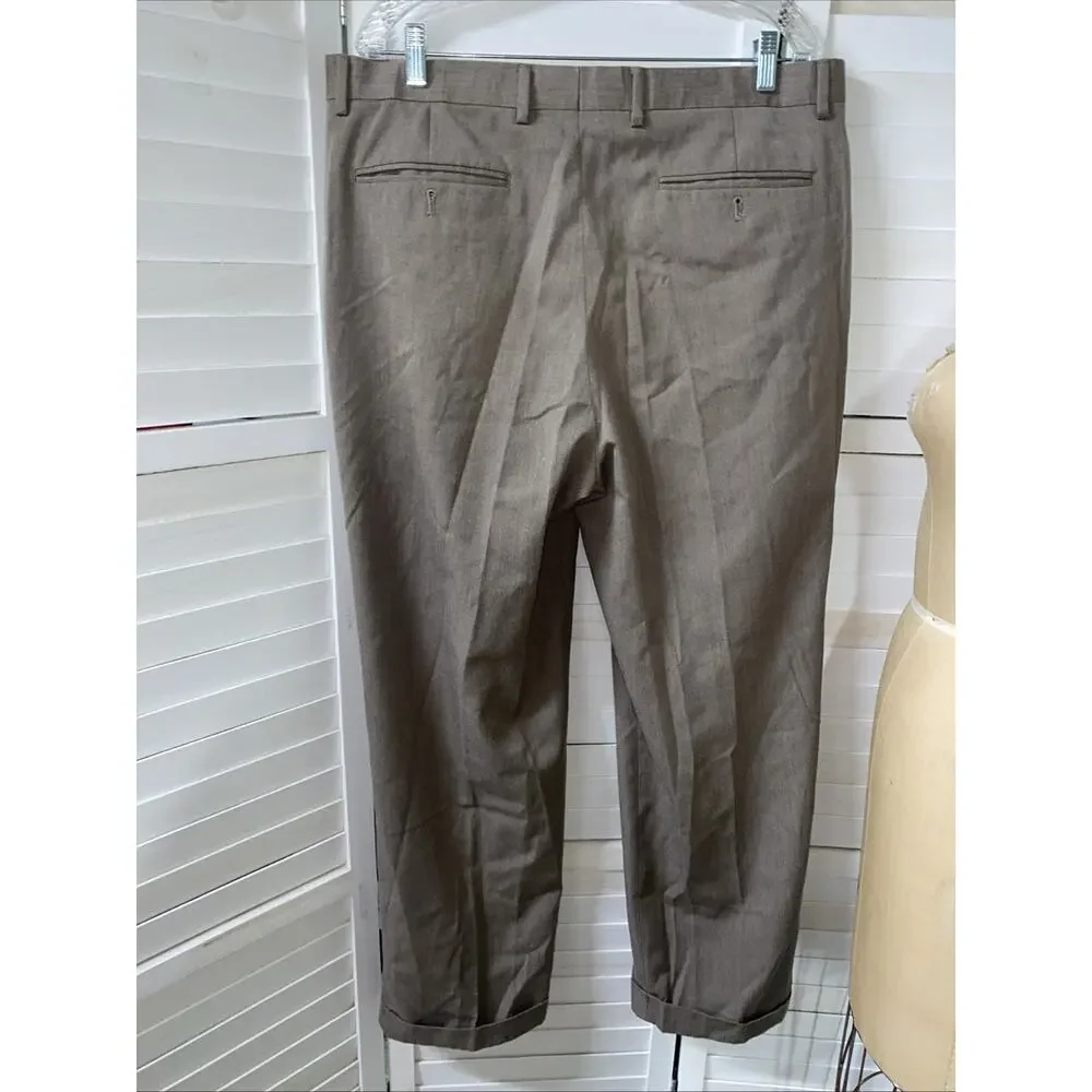 Braggi by Louis Raphael Men’s Pants 38x32 Pleated Cuffed Dress Slacks Khaki